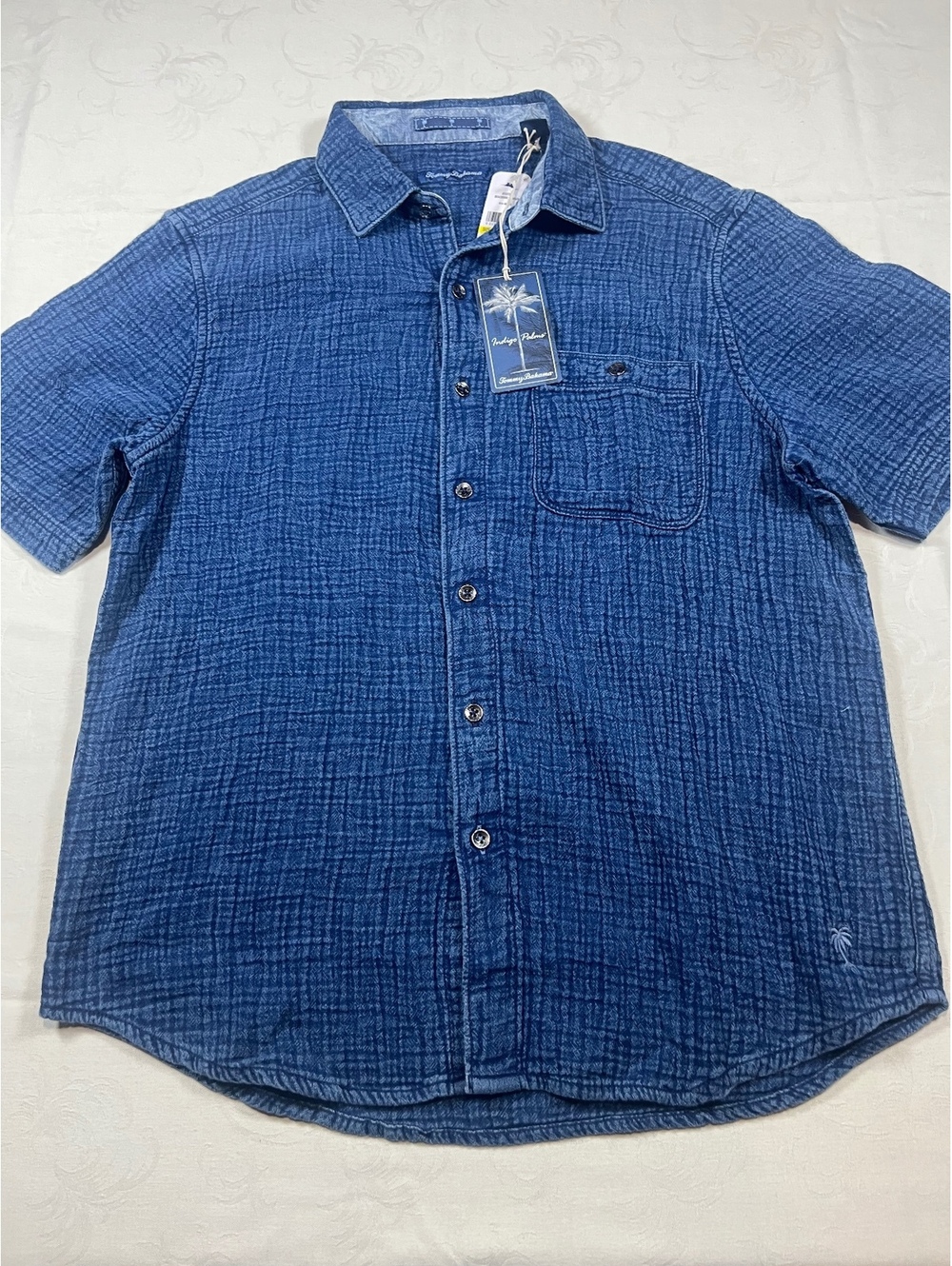 NEW $118 Tommy Bahama Indigo Palms Beachside Cruiser Blue Button Up Size Medium